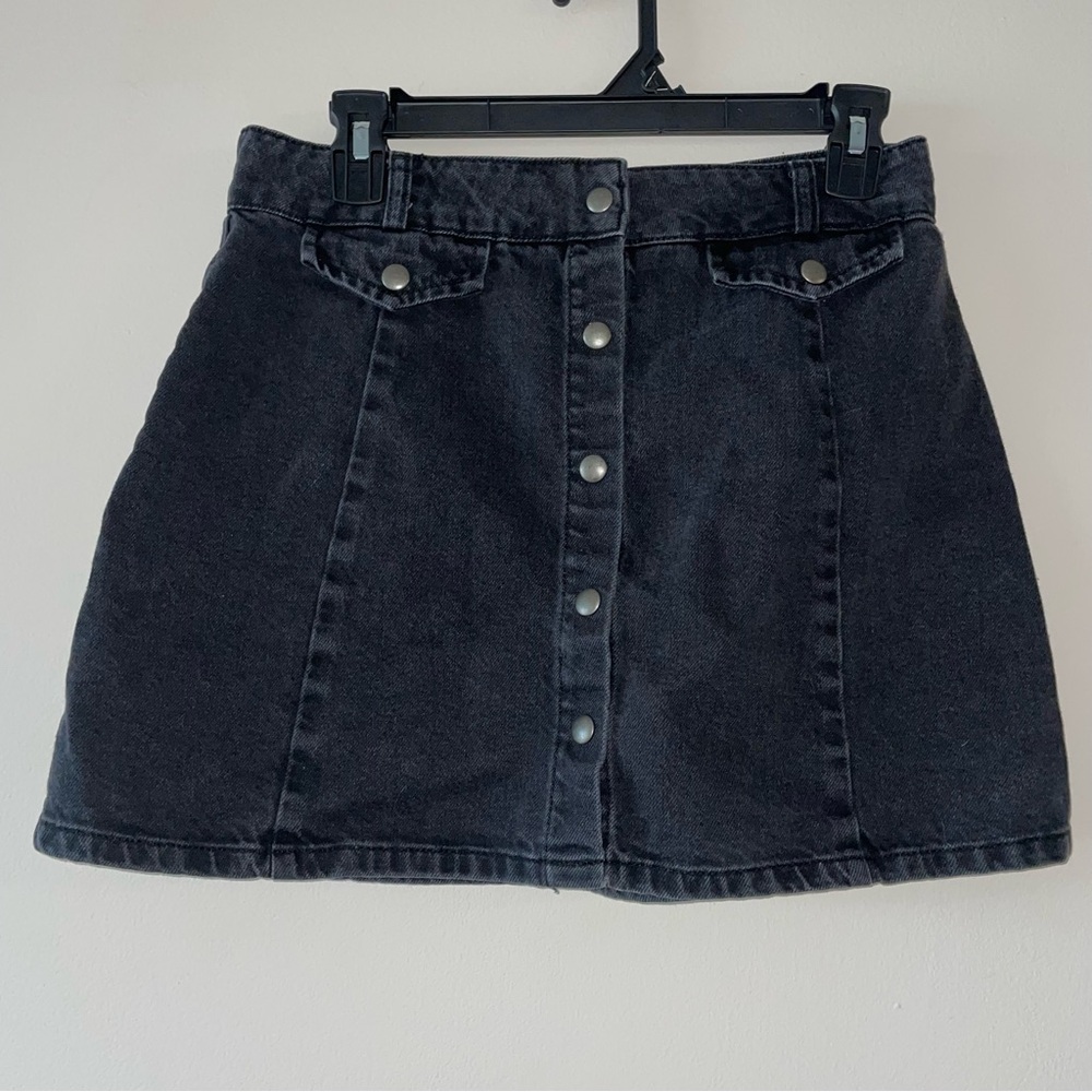 BDG Charcoal Denim A-Line Mini Button Up Skirt